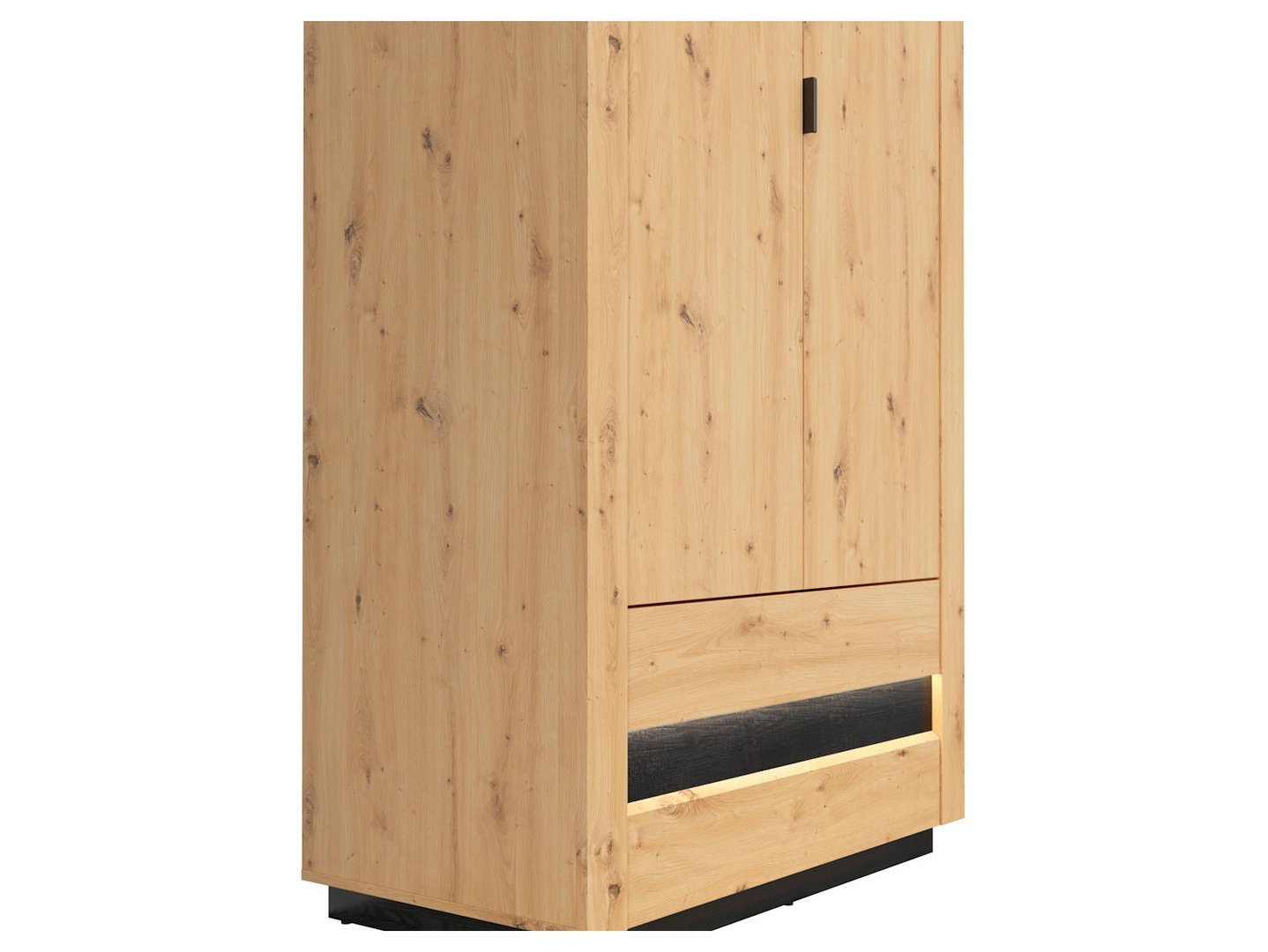 OSTIA two-door wardrobe with two drawers, 100.5 cm, faux oak/glossy black - Image 3