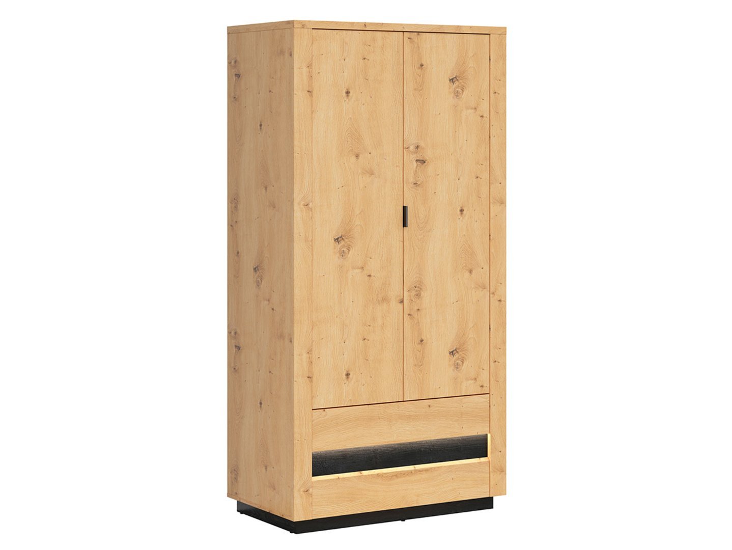 OSTIA two-door wardrobe with two drawers, 100.5 cm, faux oak/glossy black - Image 5
