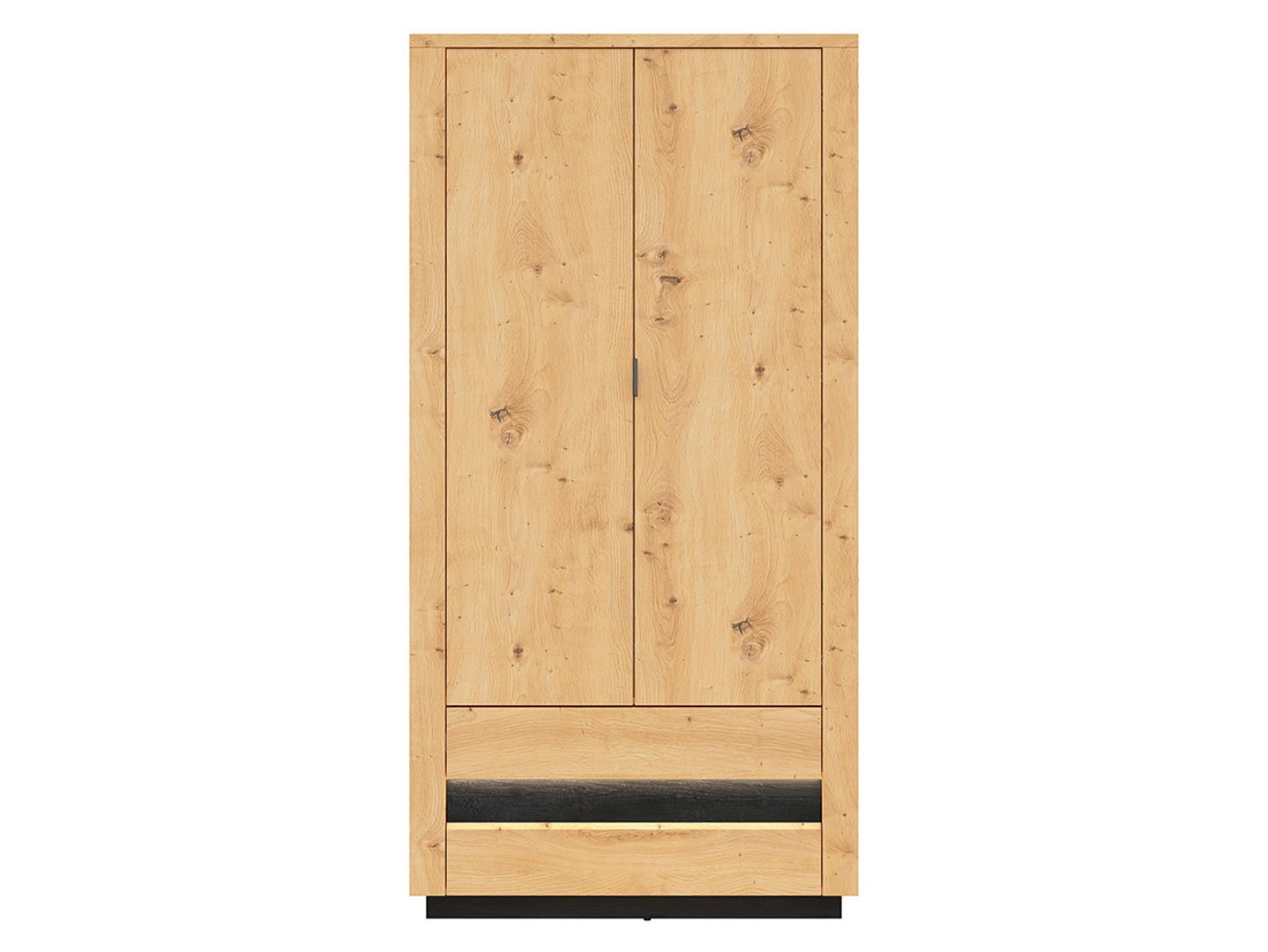 OSTIA two-door wardrobe with two drawers, 100.5 cm, faux oak/glossy black
