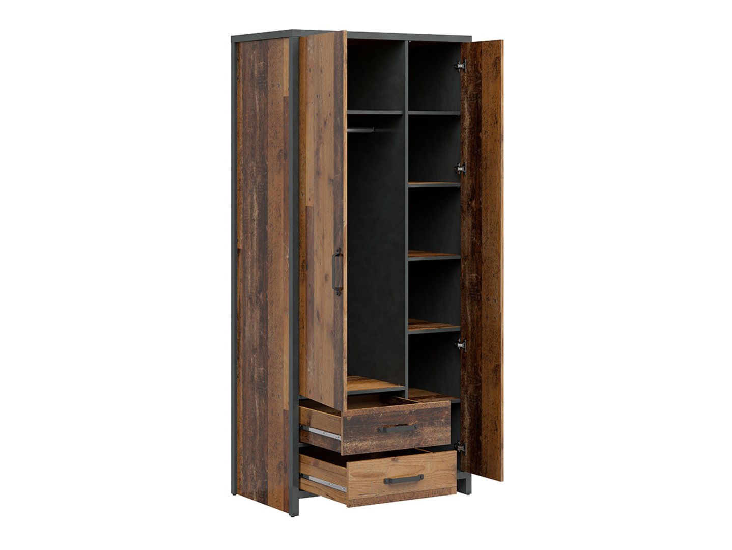 Two-door wardrobe with two drawers WESTON 90 cm, antique style, dark pine/mattress - Image 2