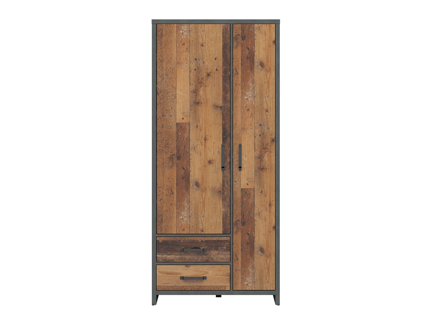Two-door wardrobe with two drawers WESTON 90 cm, antique style, dark pine/mattress - Image 3