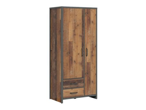 Two-door wardrobe with two drawers WESTON 90 cm, antique style, dark pine/mattress