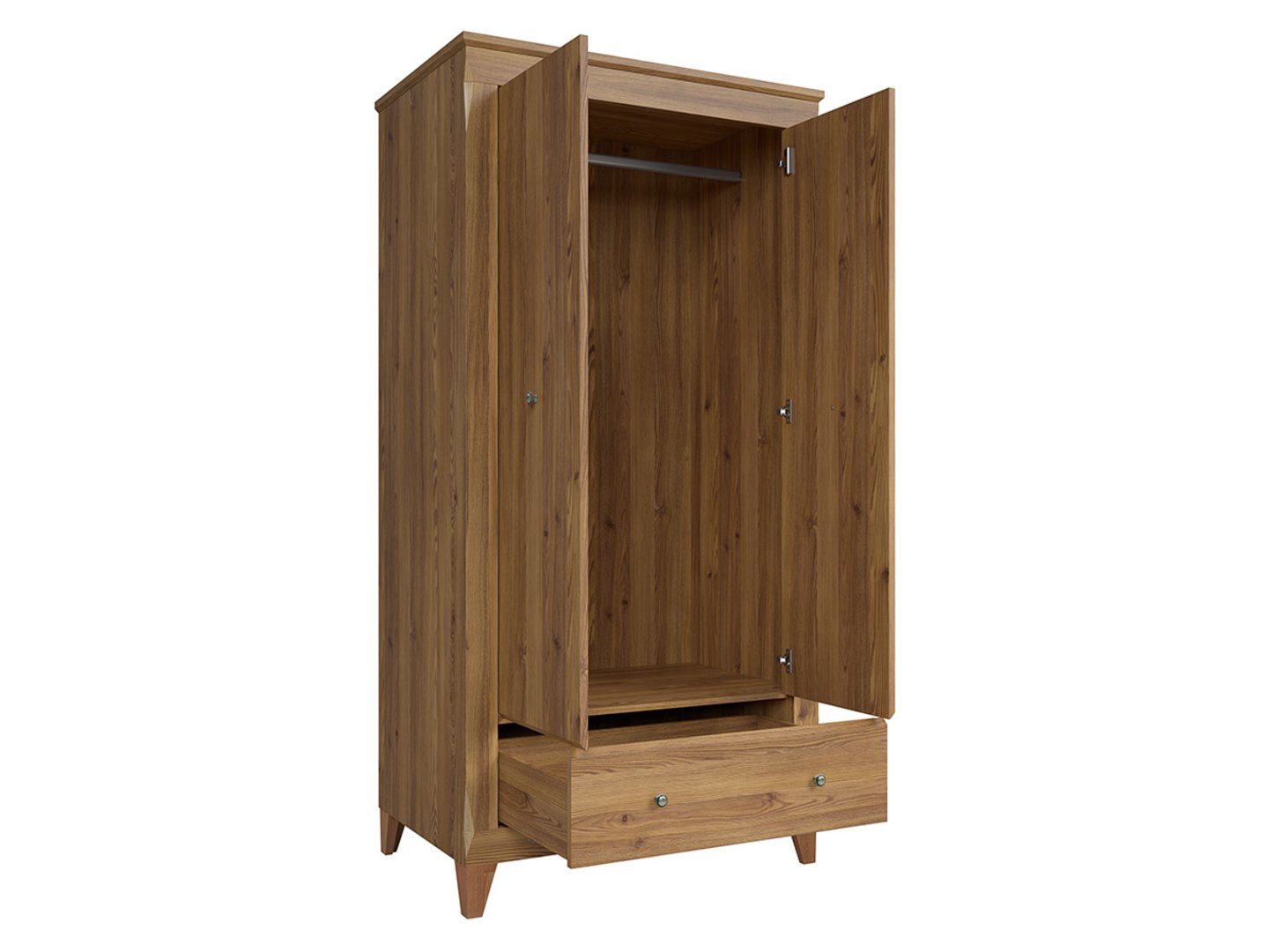 BERGEN two-door wardrobe with drawer, 102 cm, Sibiu larch, gold color - Image 7