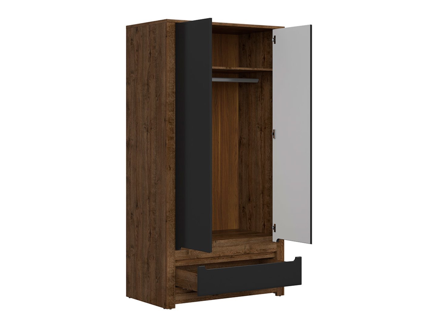 Two-door wardrobe with drawer RUSO 104 cm, ash oak/matte black - Image 3