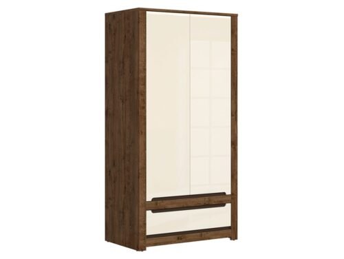 Two-door wardrobe with drawer RUSO 104 cm, ash oak/matte black