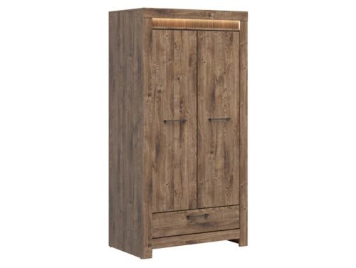 TORIN two-door wardrobe with drawer, 102 cm, oak brown, ribbed pattern