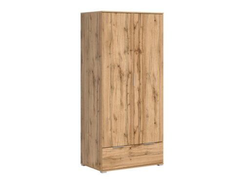 Two-door wardrobe with drawer ZELE, oak color, Wotan