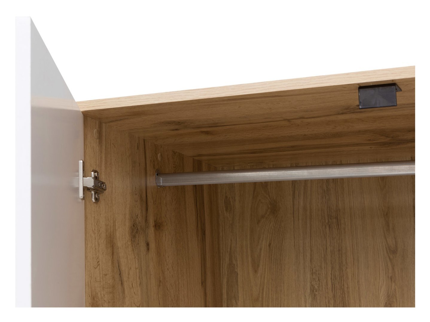 ZELE two-door wardrobe with drawer, Wotan oak/glossy white - Image 4