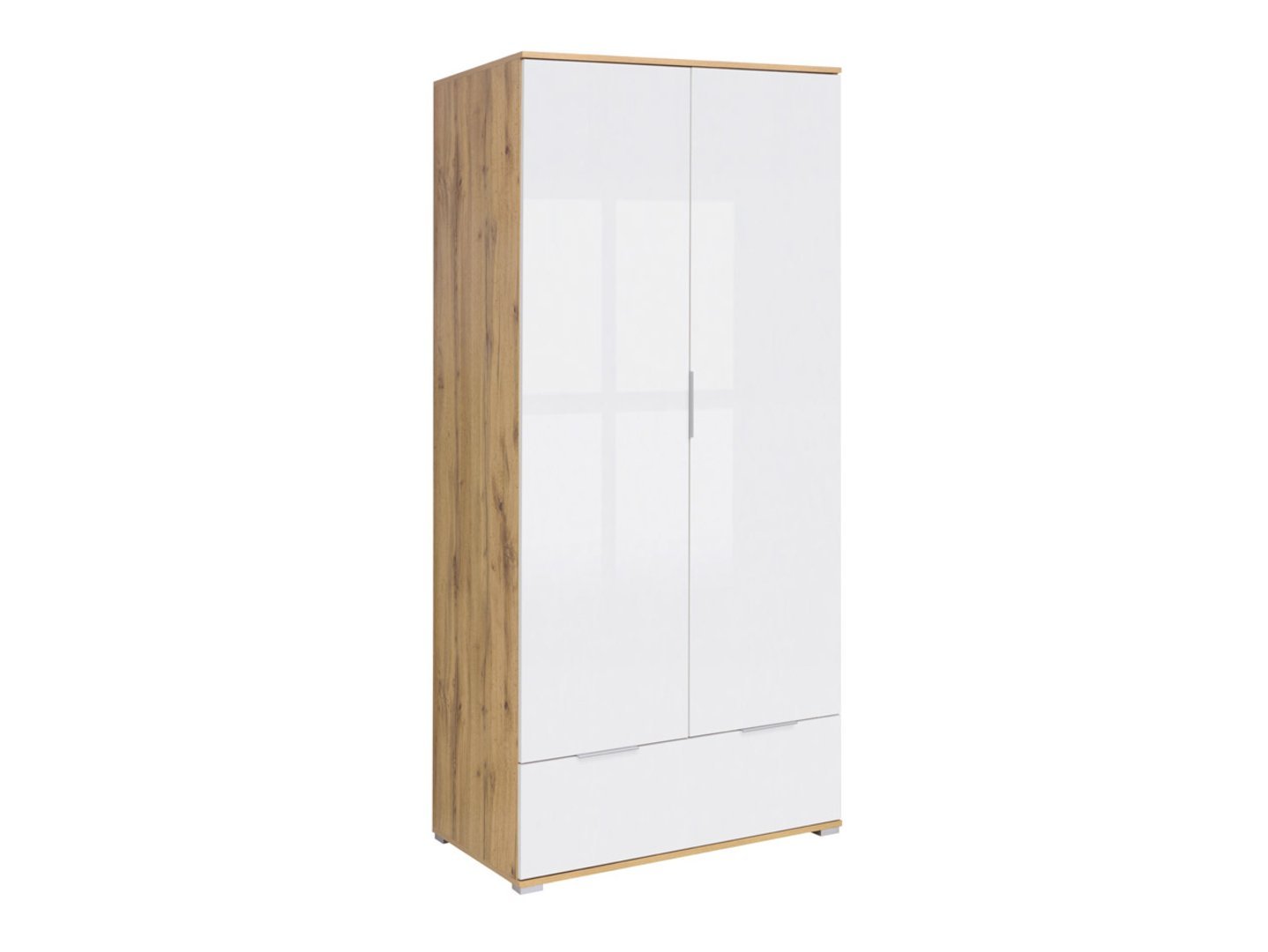 ZELE two-door wardrobe with drawer, Wotan oak/glossy white - Image 5