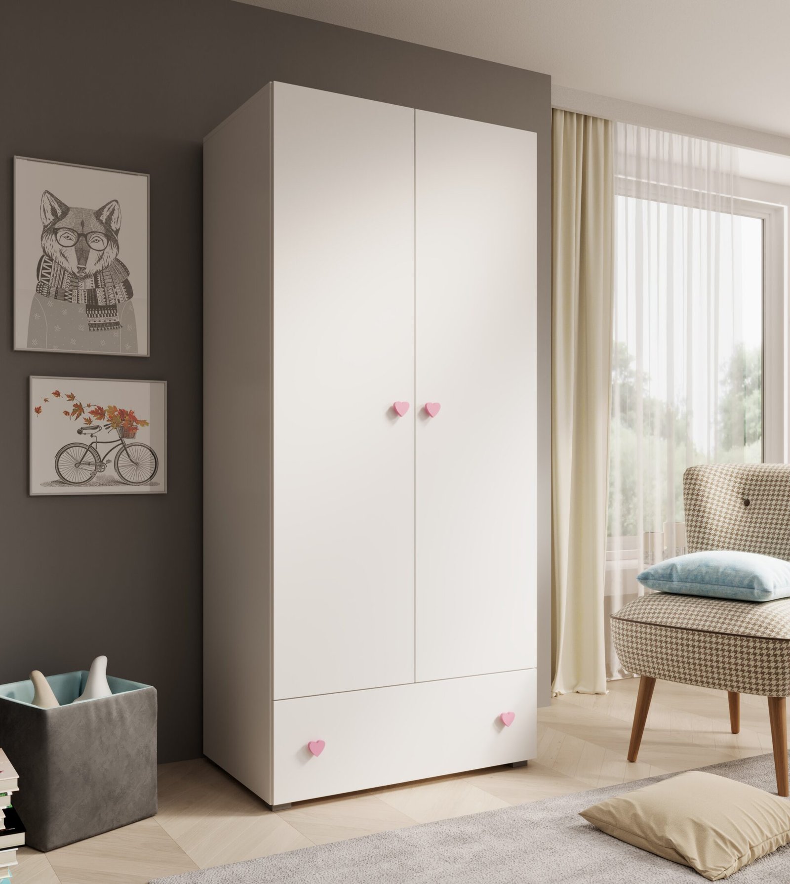 Emily wardrobe with heart-shaped handle, pink, white, ADRK - Image 2
