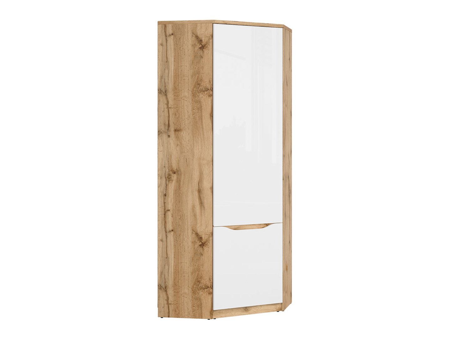 Single-door corner wardrobe NUIS 78 cm, Wotan oak/glossy white