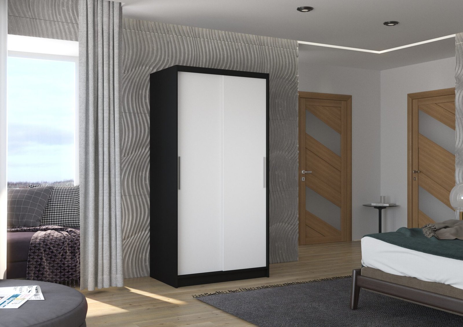 ASTEN 100 sliding wardrobe, black/white, ADRK - Image 2