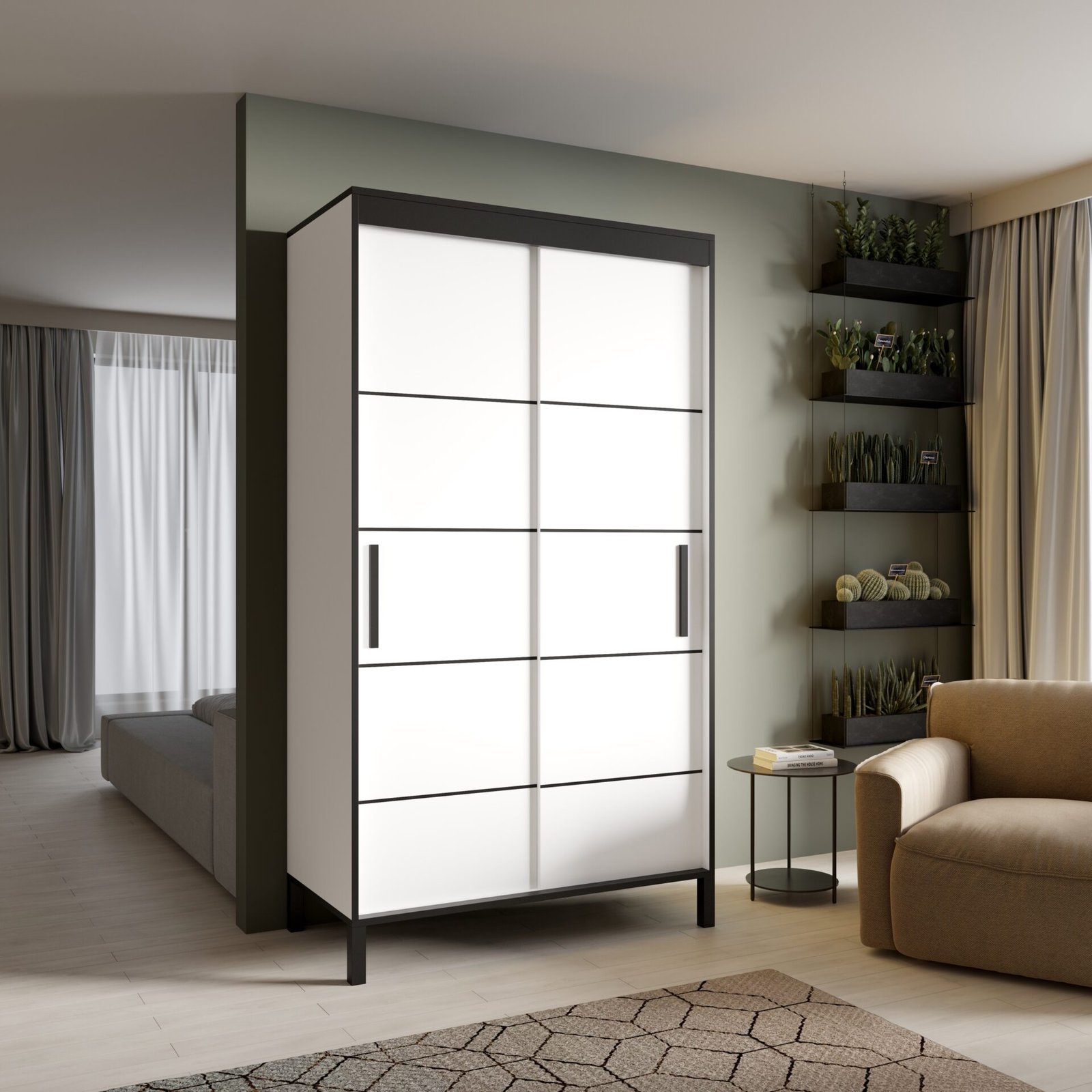 BELL 120 Sliding wardrobe with sliding doors, white/black, ADRK - Image 3