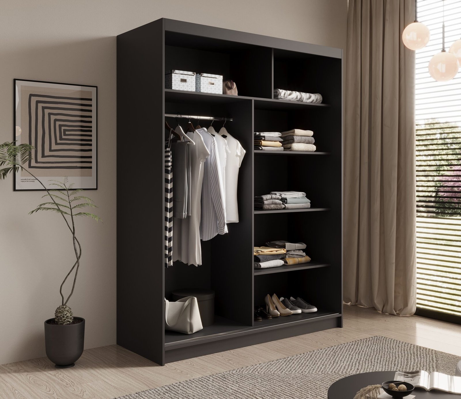 Sliding wardrobe Calma 150 black/white ADRK - Image 3