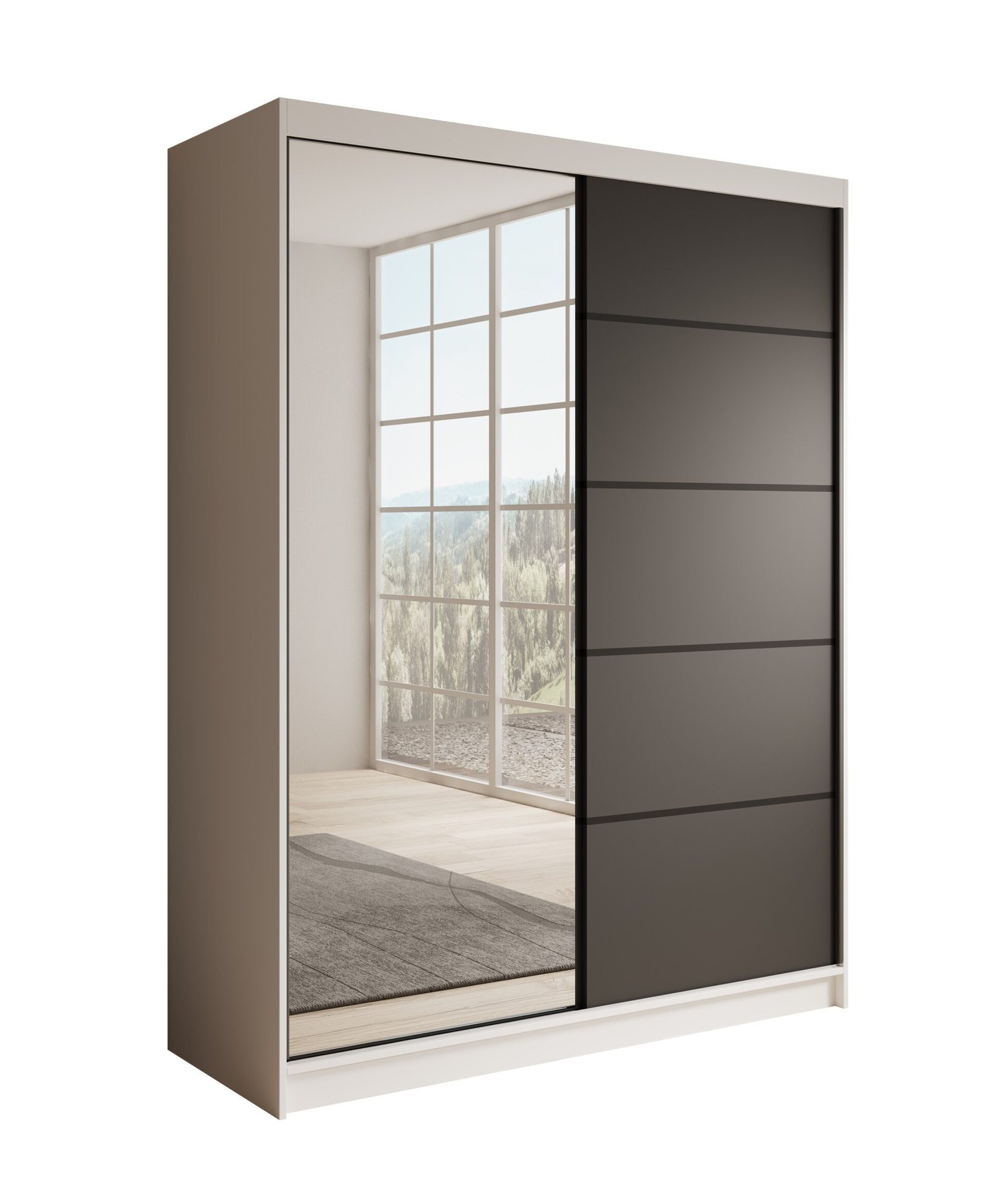 Cardi 150 sliding wardrobe, white/black, ADRK