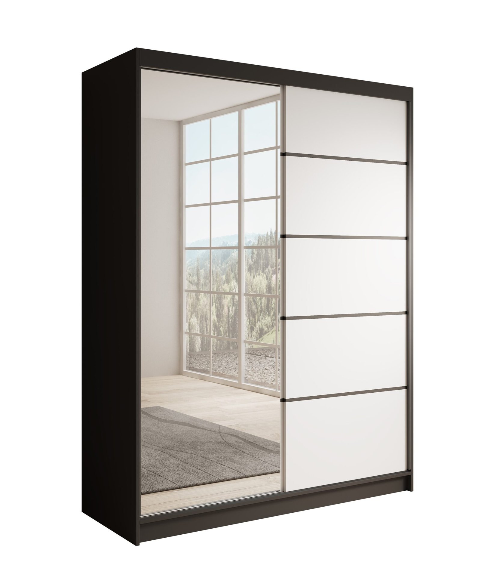 Cardi 150 sliding wardrobe, black/white, ADRK