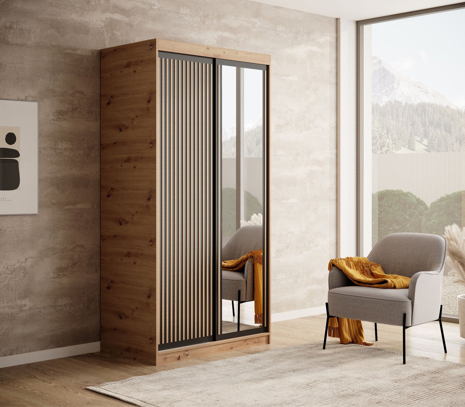 Delia 100 Artisan/Black ADRK sliding wardrobe - Image 3