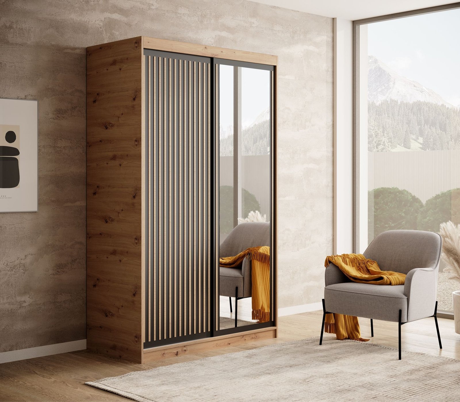 Delia 120 Artisan/Black ADRK sliding wardrobe - Image 3