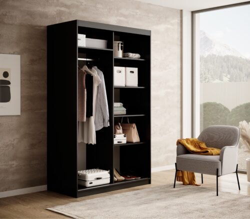 Delia 120 sliding wardrobe, black/artisan, ADRK