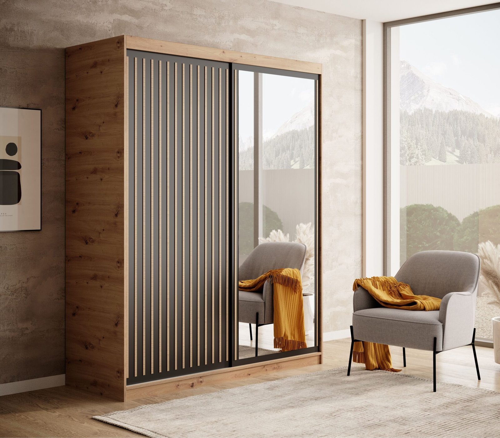 Delia 160 Artisan/Black ADRK sliding wardrobe - Image 3