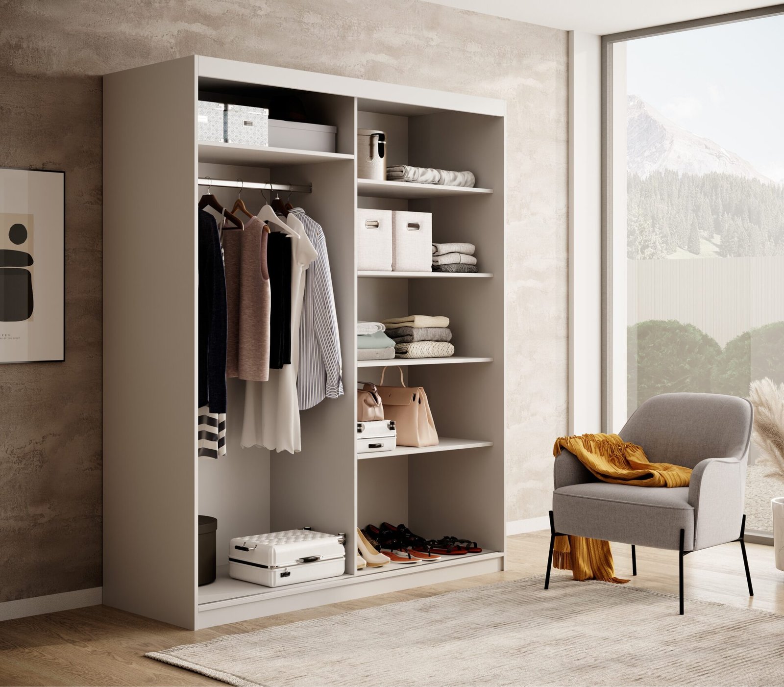 Delia 160 sliding wardrobe, white/artisanal, ADRK - Image 2