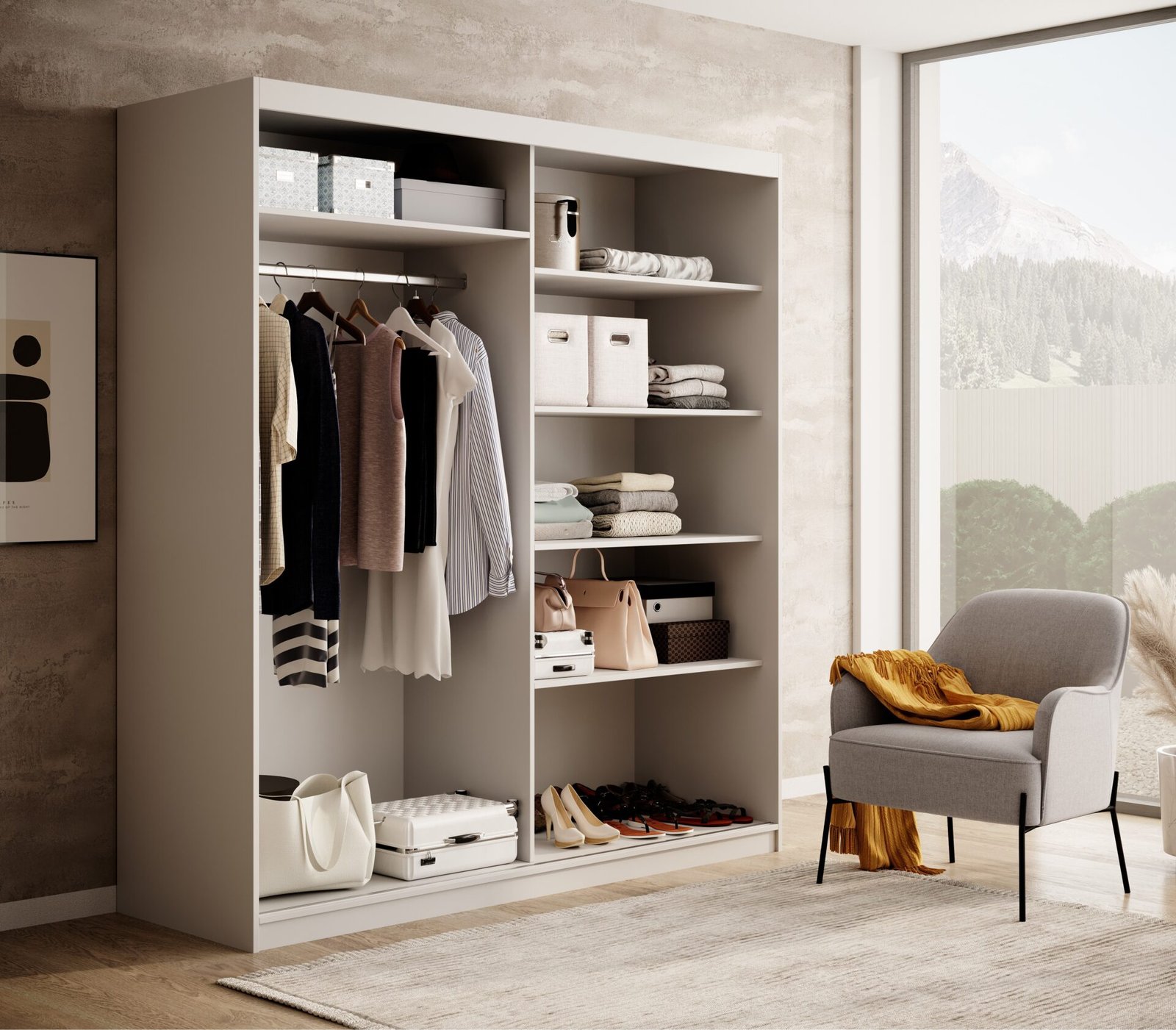 Delia 180 sliding wardrobe, white/artisanal, ADRK - Image 2