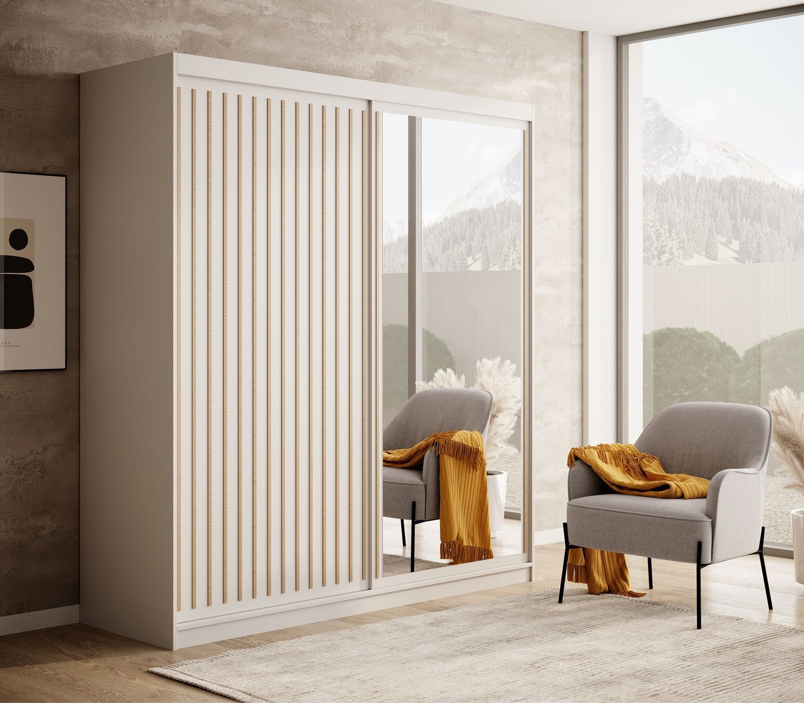 Delia 180 sliding wardrobe, white/artisanal, ADRK - Image 3