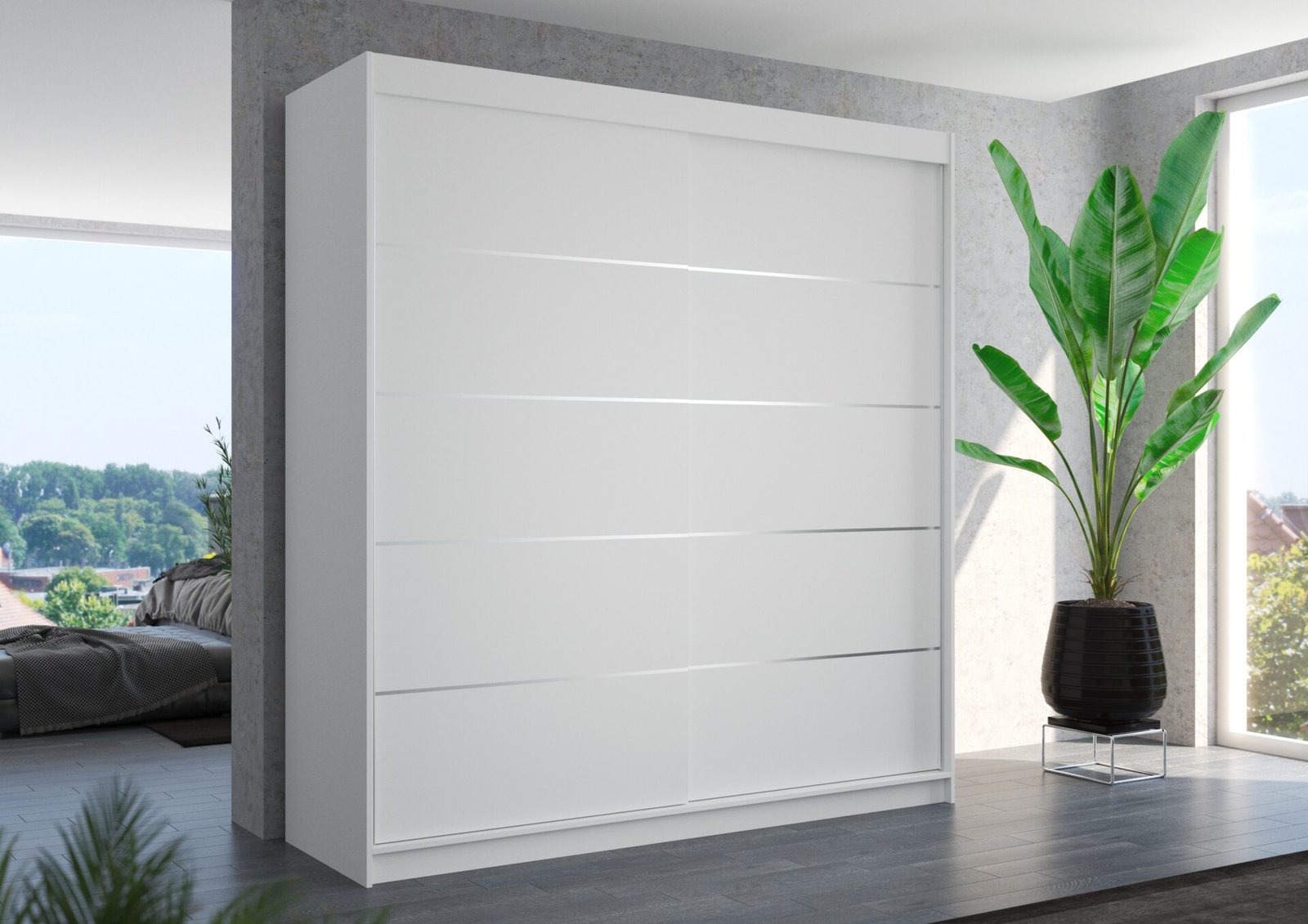 ESTEVA 200 Sliding wardrobe with sliding doors, white, ADRK - Image 2