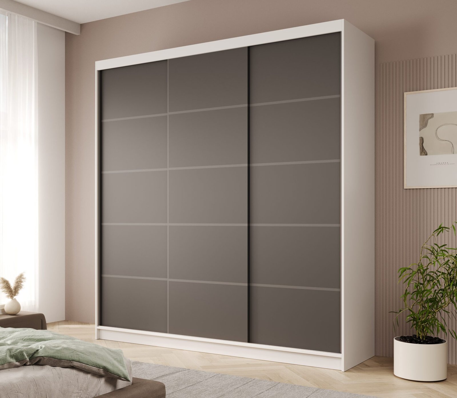 Greta 200 sliding wardrobe, white/black, ADRK - Image 2