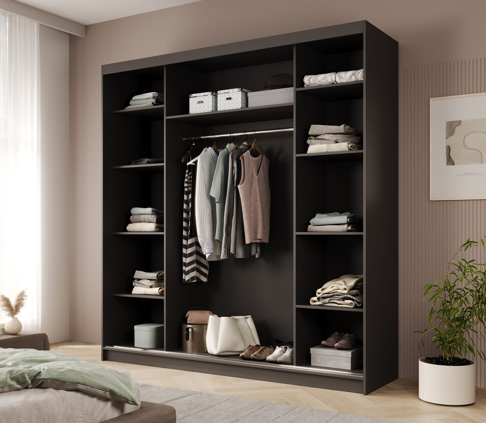 Greta 200 sliding wardrobe, black, ADRK - Image 3