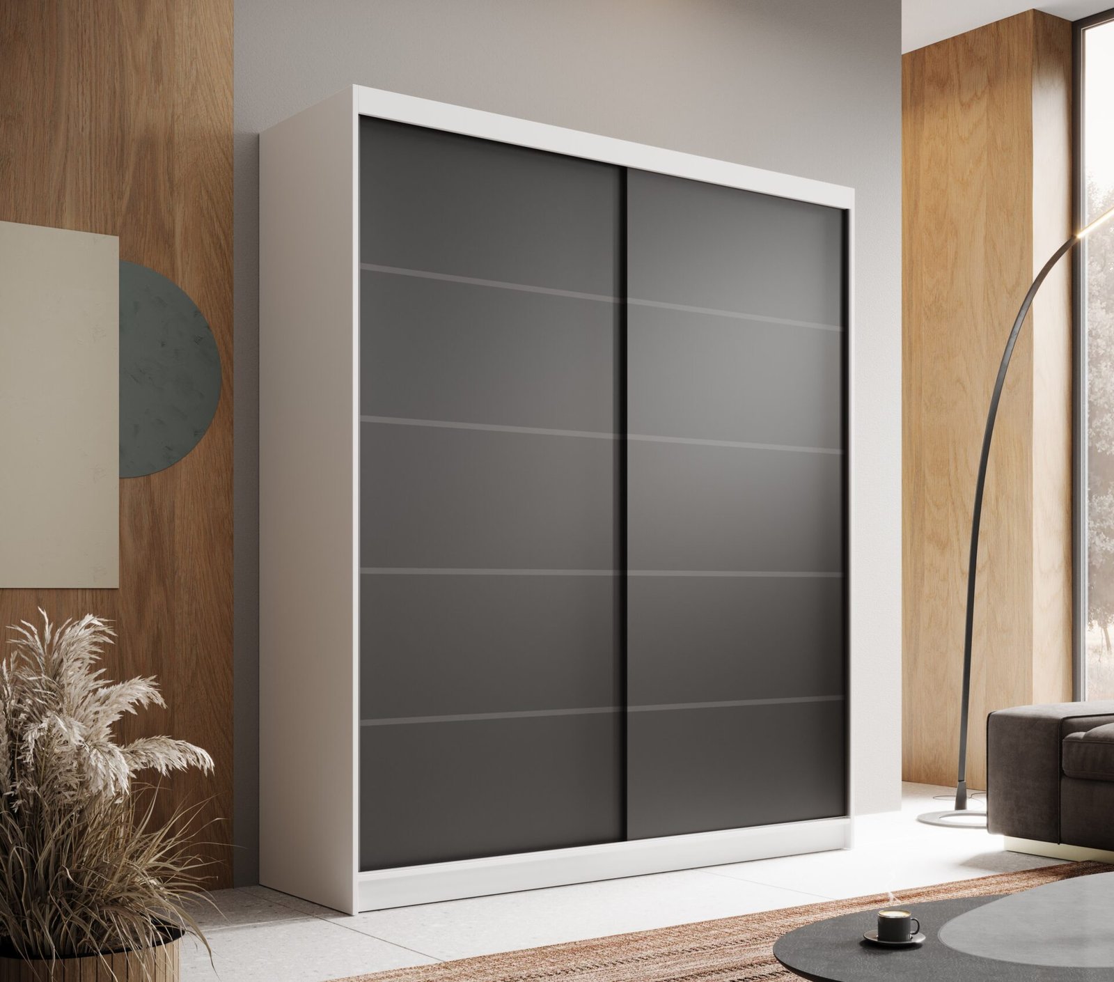 Hannah 180 sliding wardrobe, white/black, ADRK - Image 2