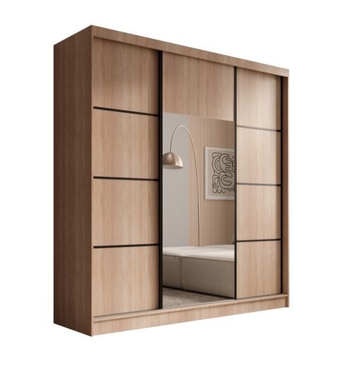 Keri 200 sliding wardrobe, Sonoma/black, ADRK