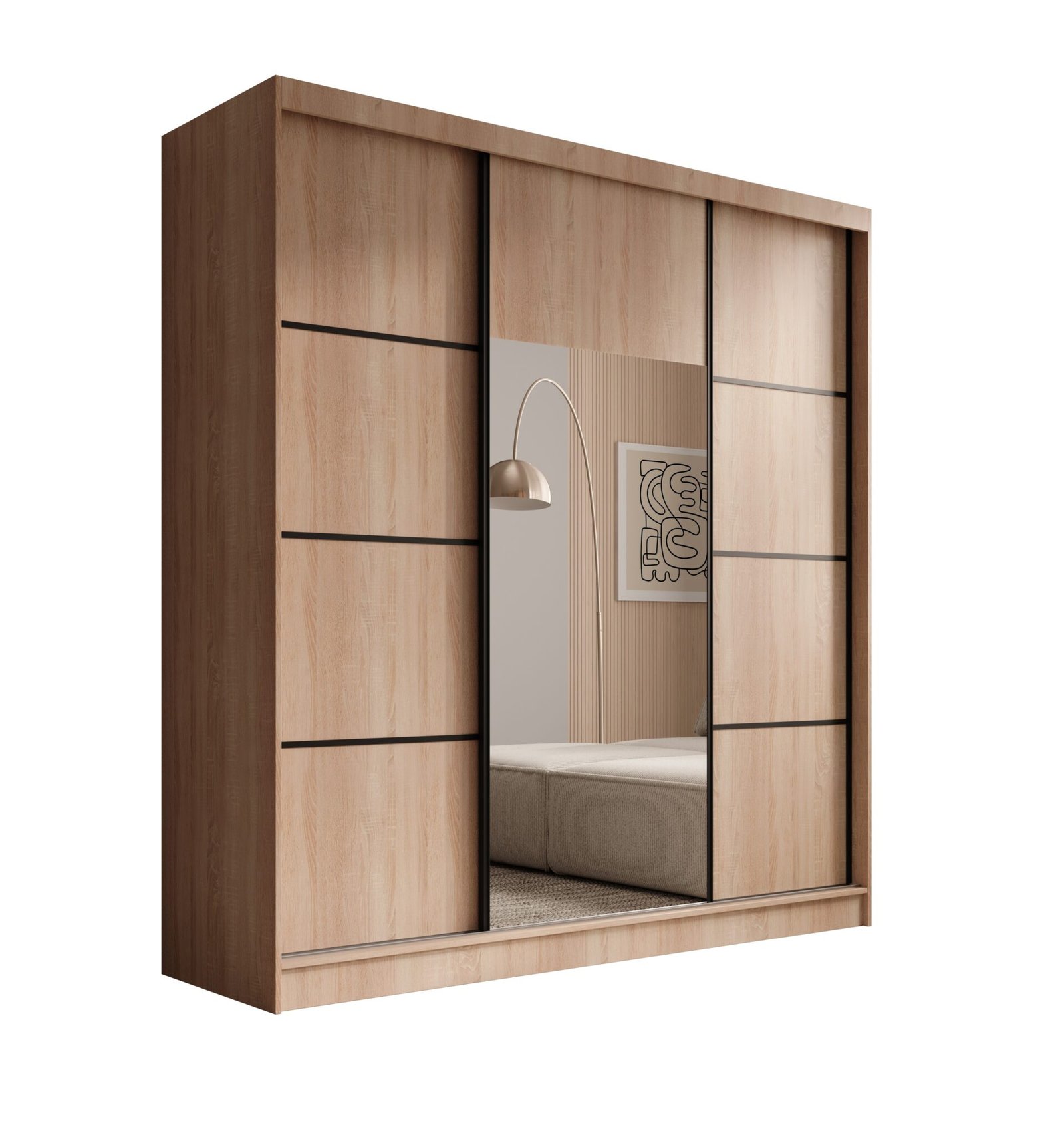 Keri 200 sliding wardrobe, Sonoma/black, ADRK