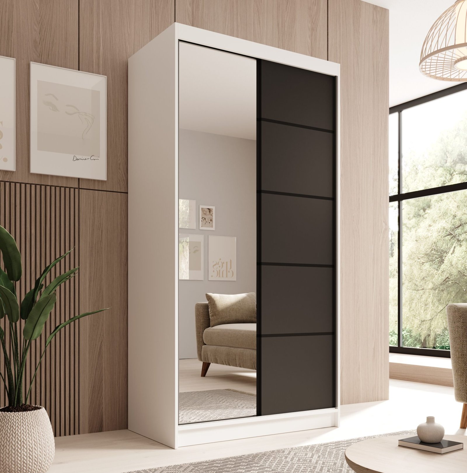 Laurencja 100 sliding wardrobe, white/black, ADRK - Image 2
