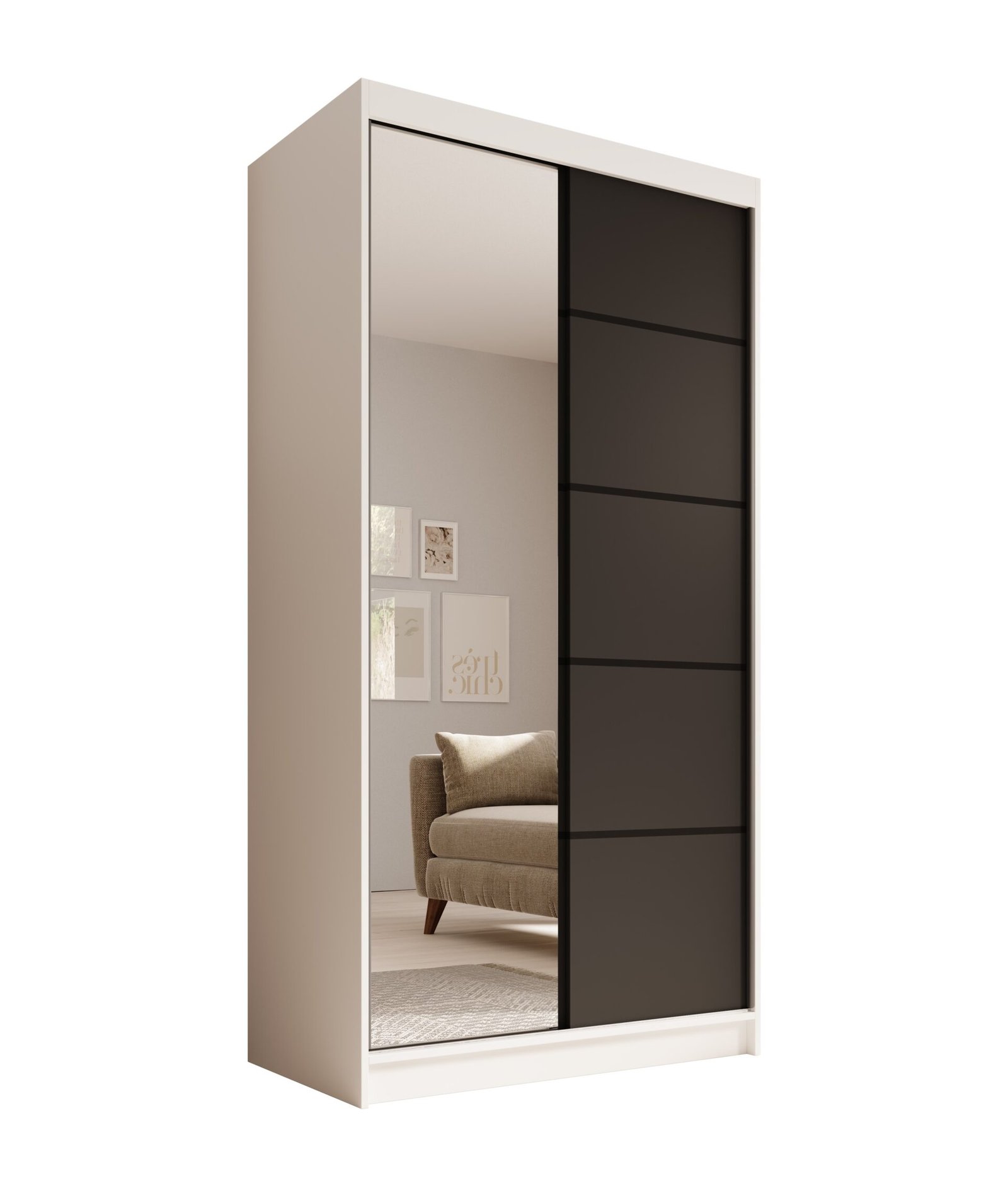 Laurencja 100 sliding wardrobe, white/black, ADRK