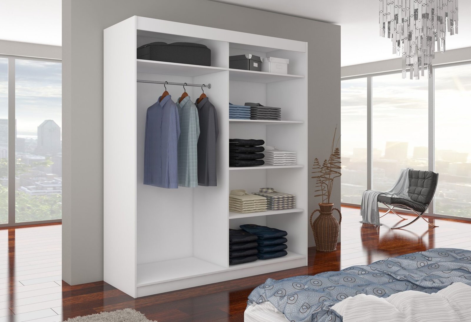 LINCOLN 180 sliding wardrobe, white/black, ADRK - Image 3