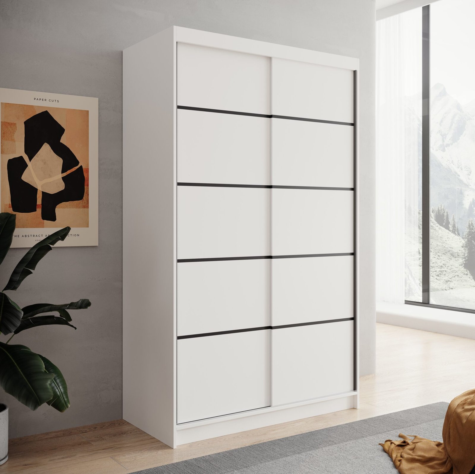 Lizi 120 sliding wardrobe with white finish, ADRK - Image 2
