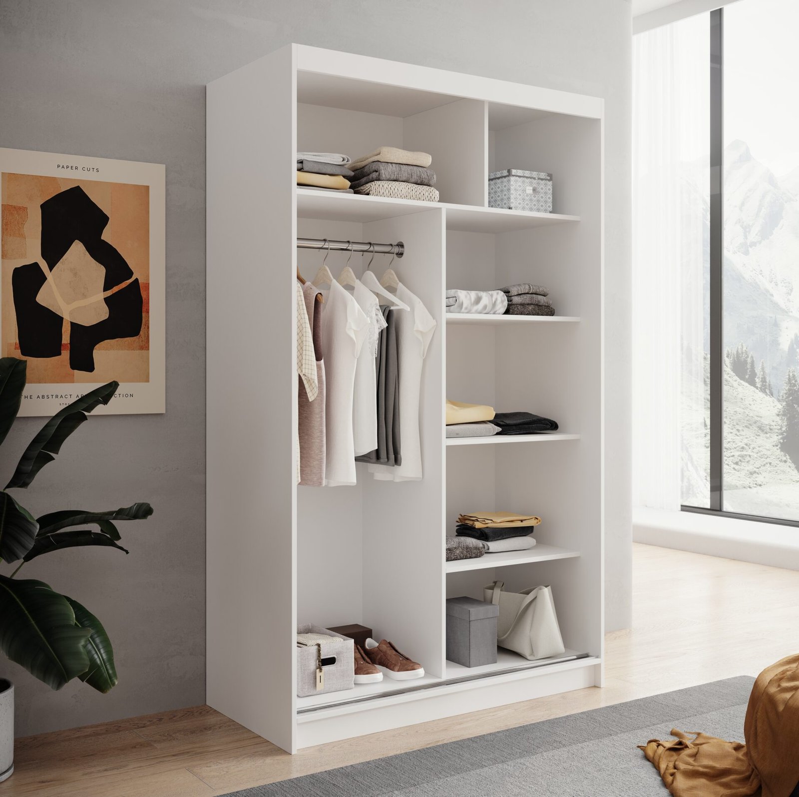 Lizi 120 sliding wardrobe with white finish, ADRK - Image 3