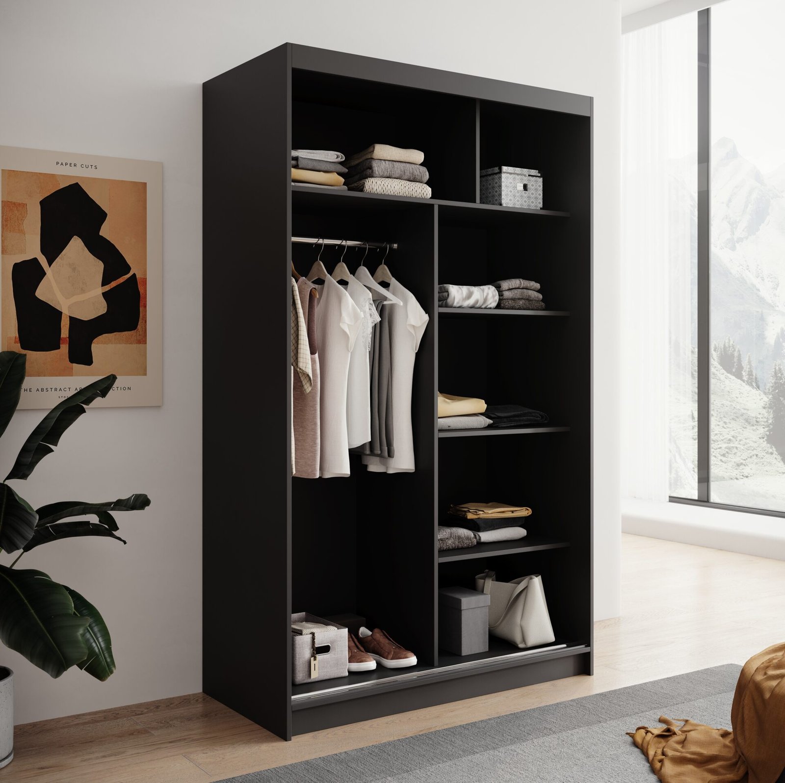 Lizi 120 sliding wardrobe with black handle, ADRK - Image 3