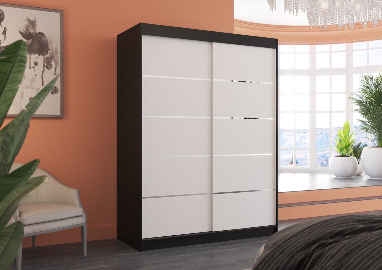 Sliding wardrobe LUFT 150 black/white ADRK - Image 3