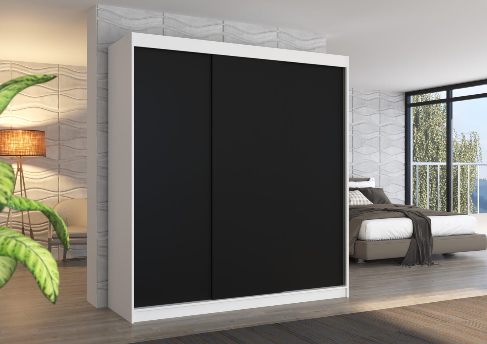 MEGAN 200 sliding wardrobe, white/black, ADRK - Image 2