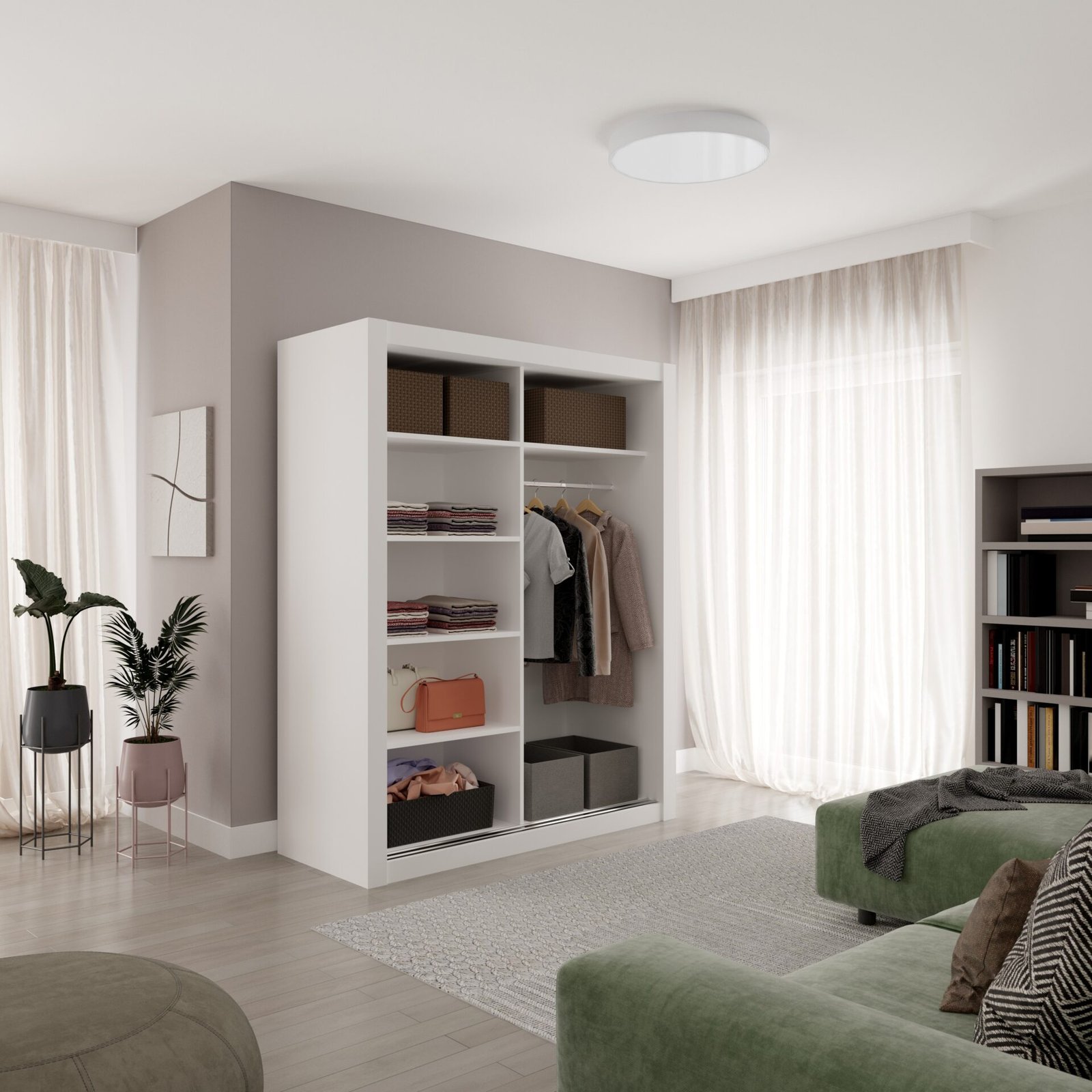 MORELL 160 Sliding wardrobe with sliding doors, white/black, ADRK - Image 2
