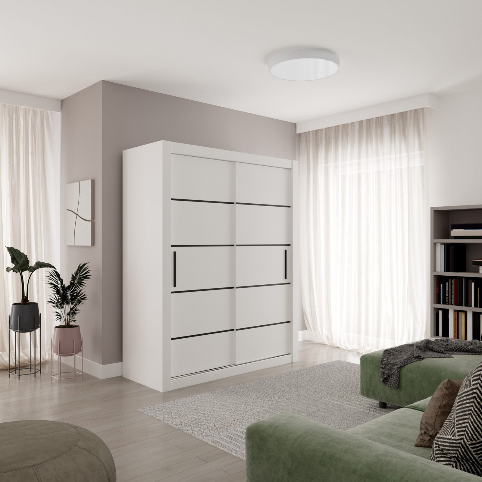 MORELL 160 Sliding wardrobe with sliding doors, white/black, ADRK - Image 3