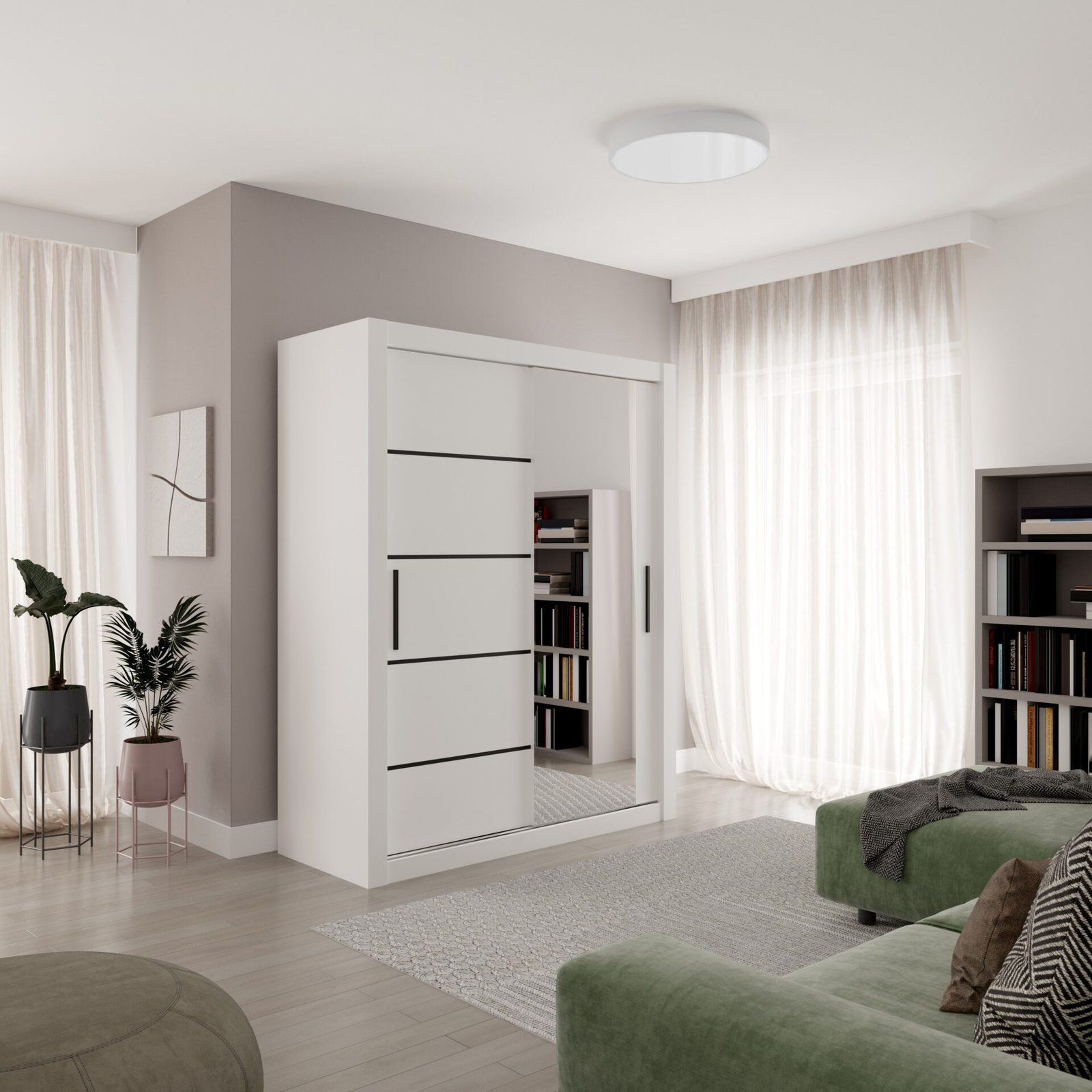 MOX 160 Sliding wardrobe with white/black handle, ADRK - Image 3