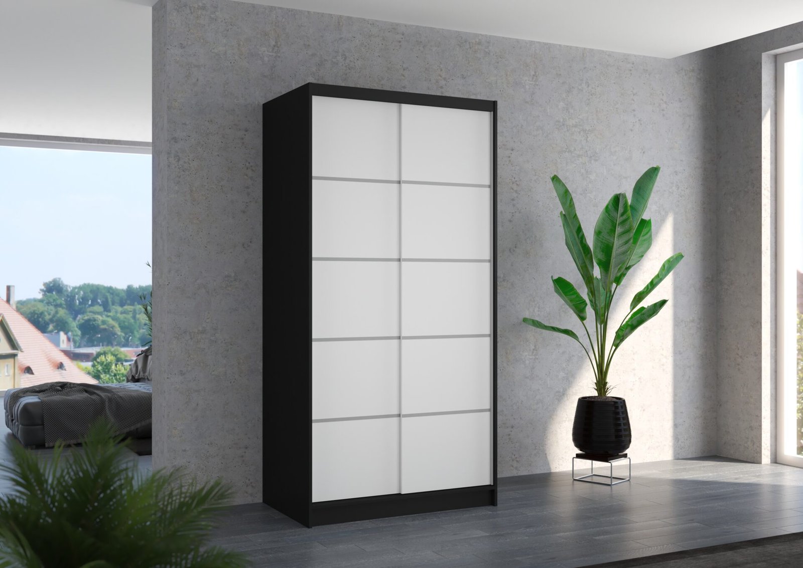 RIVA 100 Sliding wardrobe, black/white, ADRK - Image 2