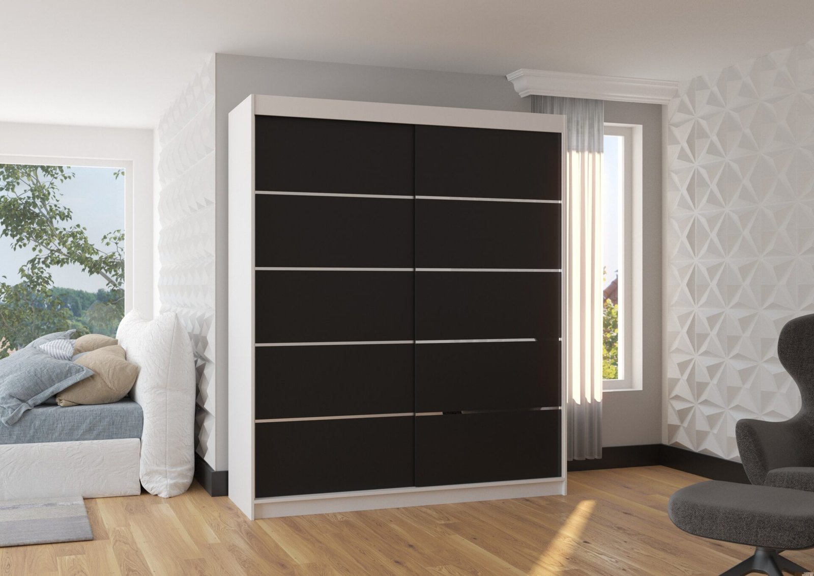 SPECTRA 180 sliding wardrobe, white/black, ADRK - Image 2