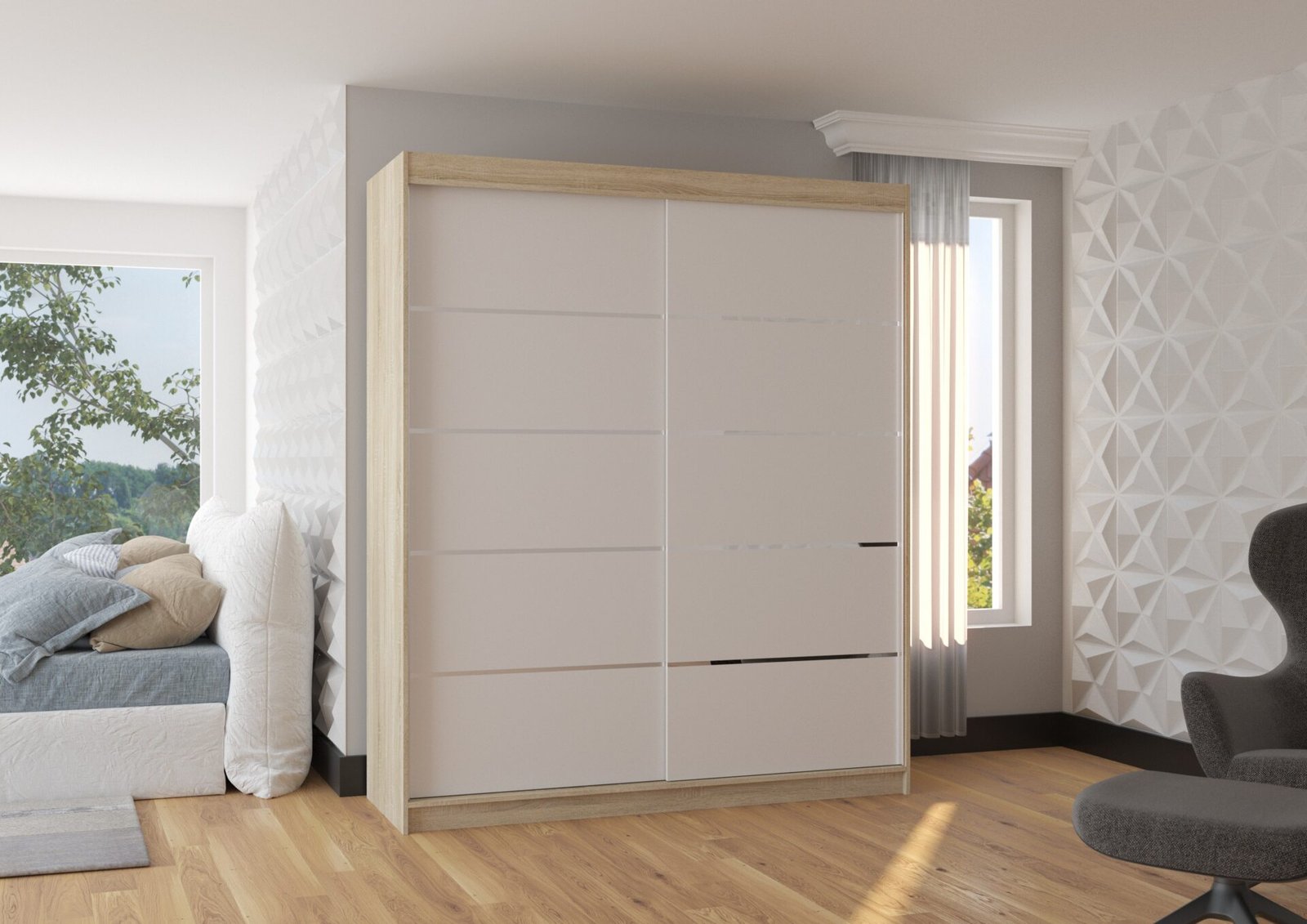 SPECTRA 180 sliding wardrobe, Sonoma/White, ADRK - Image 3