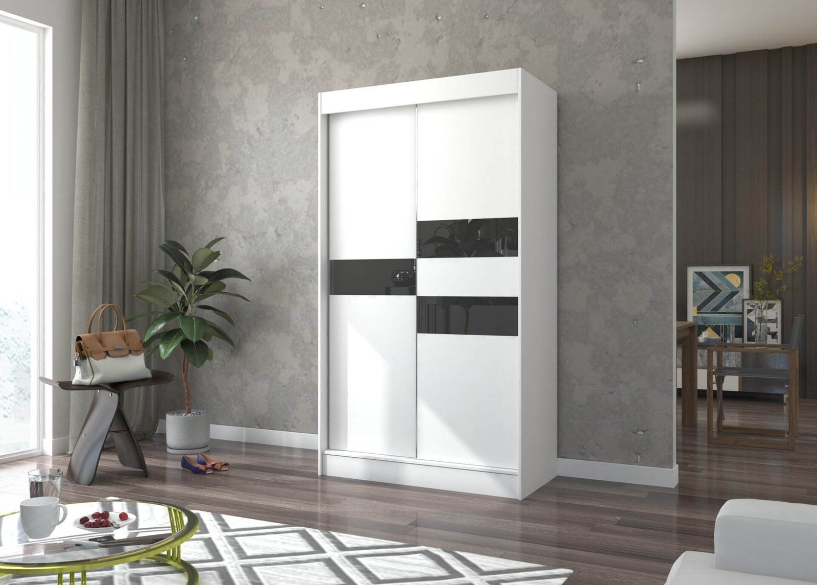 Sliding wardrobe with lacobel BATIA 120 white/black Lacobel ADRK - Image 2