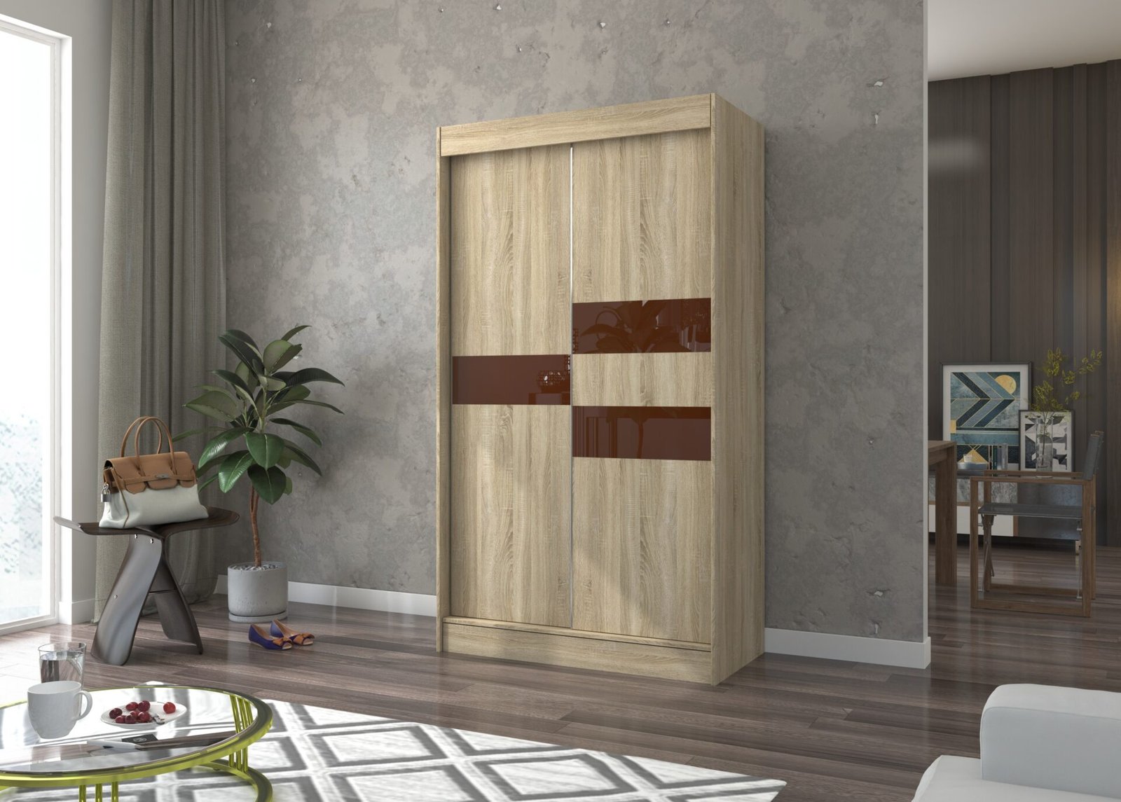 Sliding wardrobe with lacobel BATIA 120 Sonoma/Chocolate color Lacobel ADRK - Image 2