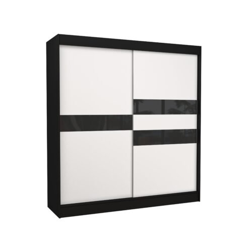BATIA 200 black/white ADRK sliding wardrobe with Lacobel
